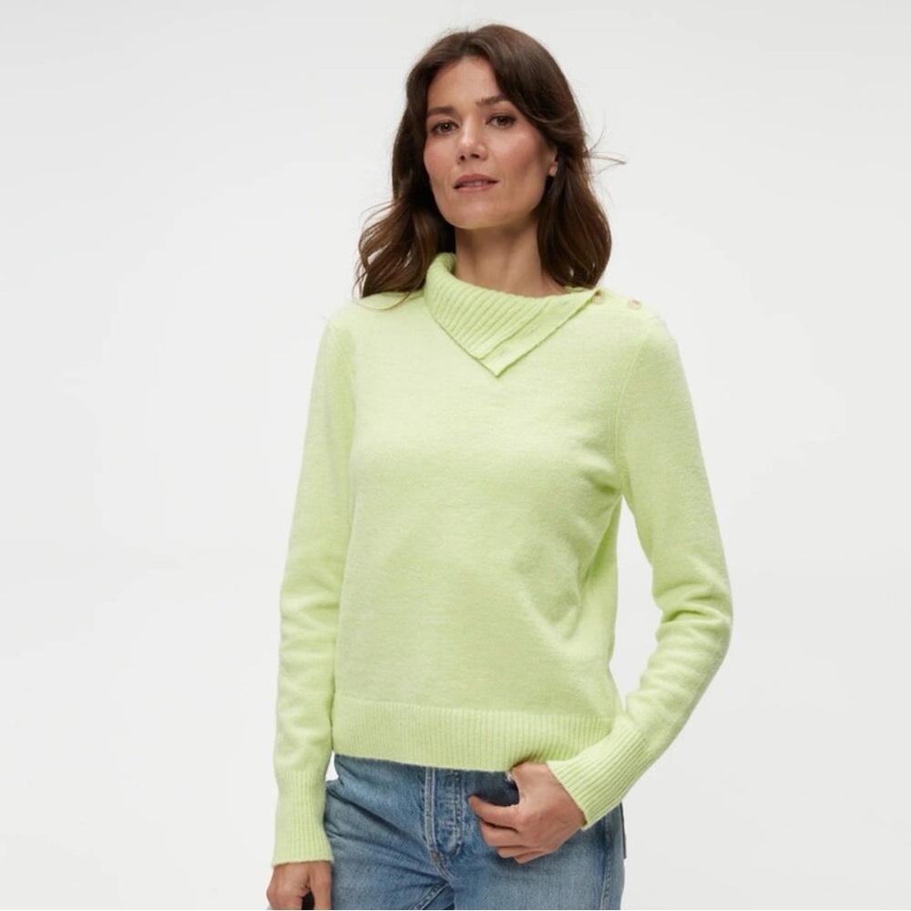 Michael Stars Light Lime Button-Shoulder Cowl Sweater